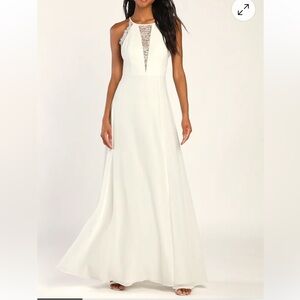 NWT Lulu’s white floor length gown classy wedding